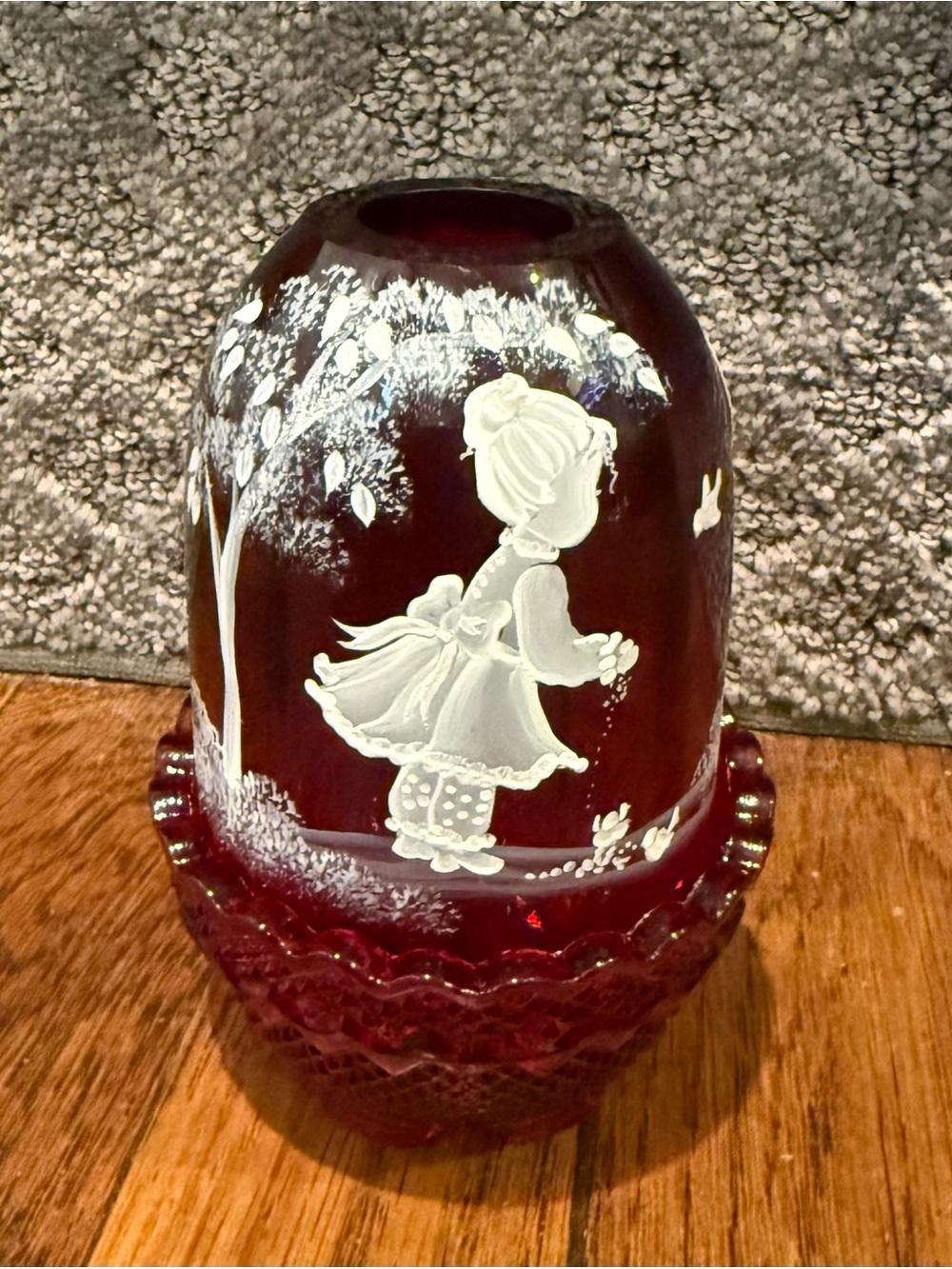 Fenton Hand painted Ruby Red Glass Fairy Light Signed Sue Jackson/Nancy Fenton